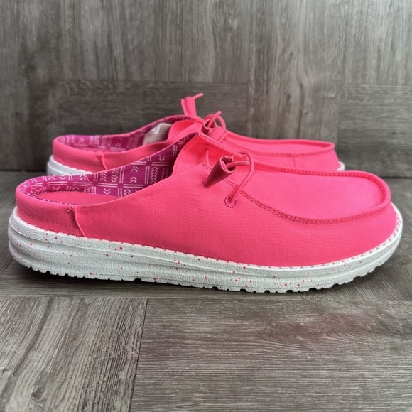 Hey Dude Shoes - Hey Dude Wendy Mule Womens 8 Neon Pink Slip On Stretch Canvas Casual NEW